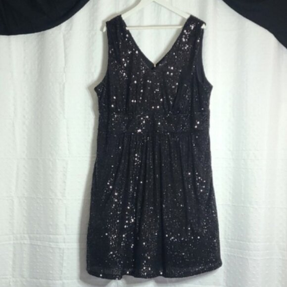 Black Sequin V Neck Dress By Draper James  Women's Size 20W Tea Length - Picture 3 of 8